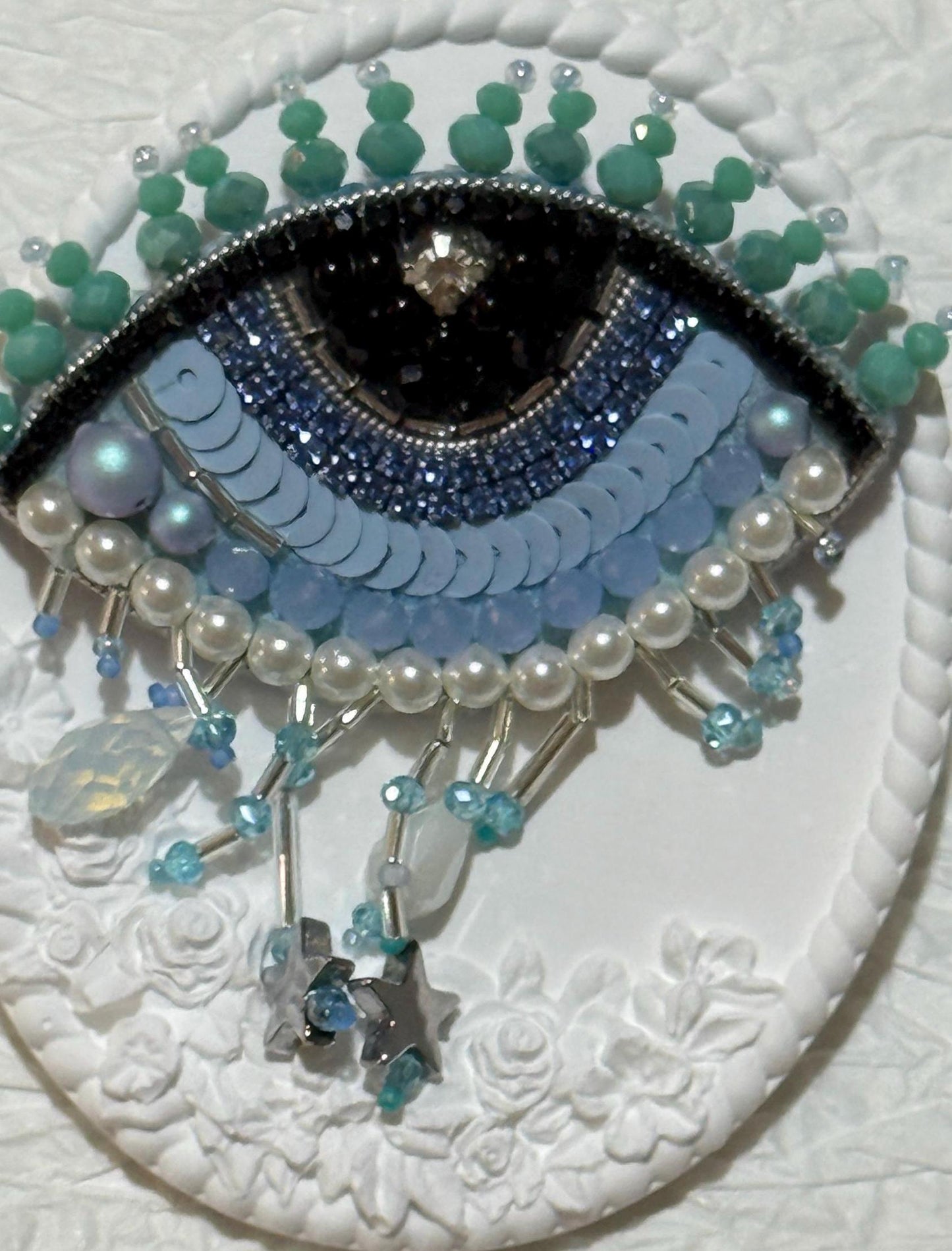 Handmade Evil Eye Brooch – Beaded Blue Eye Pin – Statement Jewelry – Gift for Protection