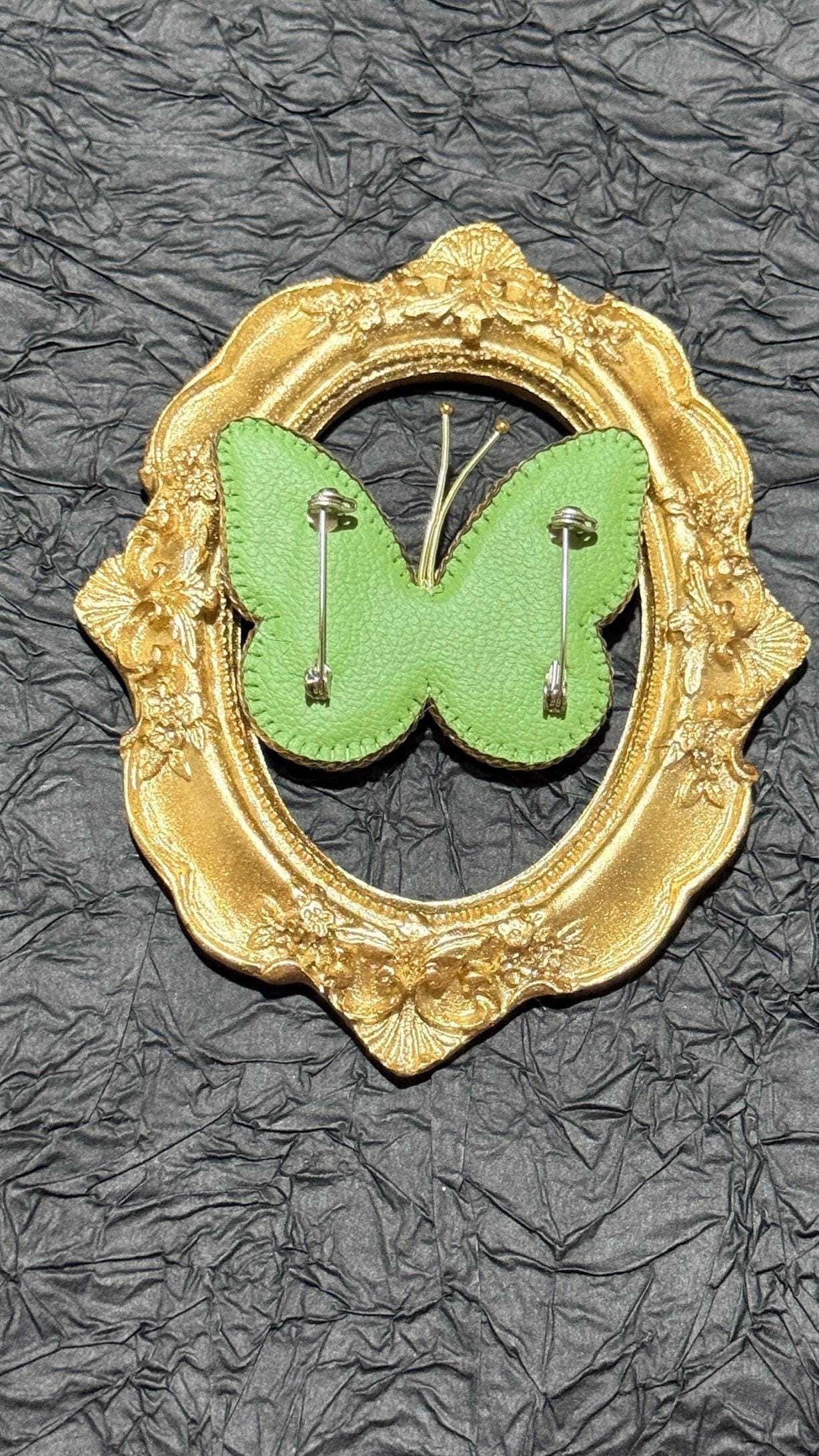 Handmade Green Crystal Butterfly Brooch: Beaded Statement Pin