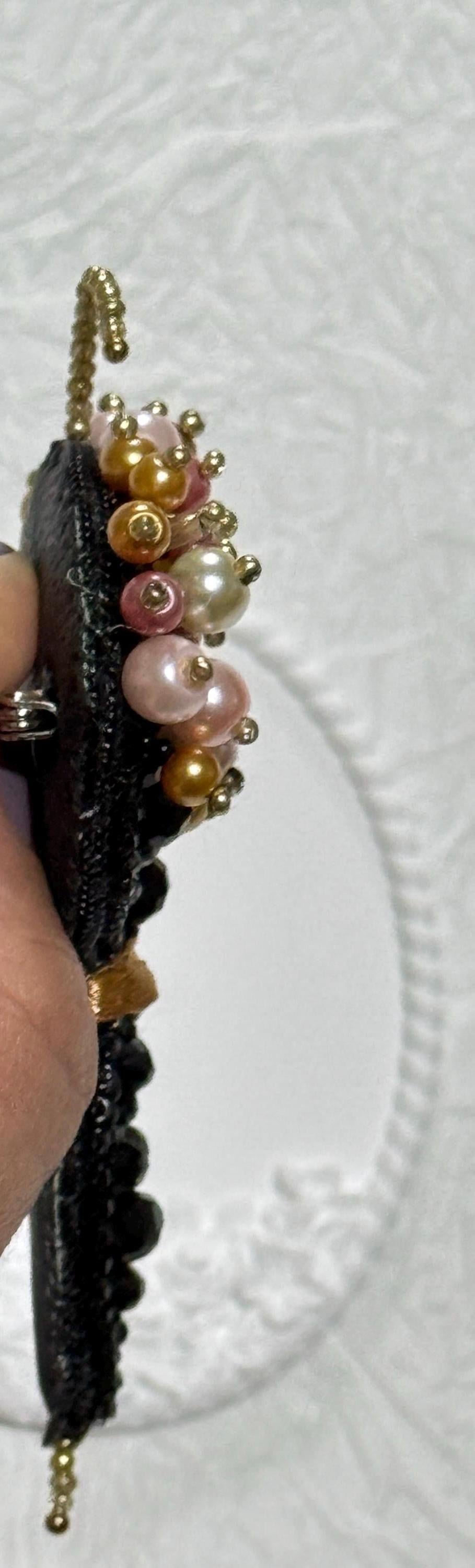 Elegant Black Pearl Beaded Bouquet Brooch