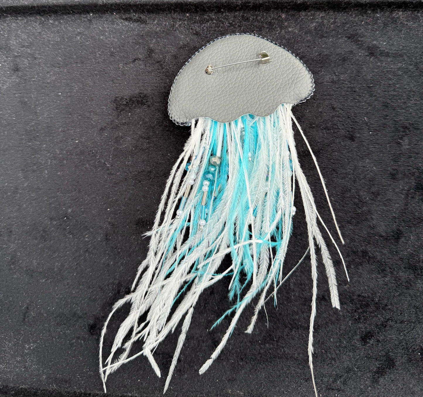 Handmade Beaded Jellyfish Brooch, Pearl Crystal Sea Creature Pin