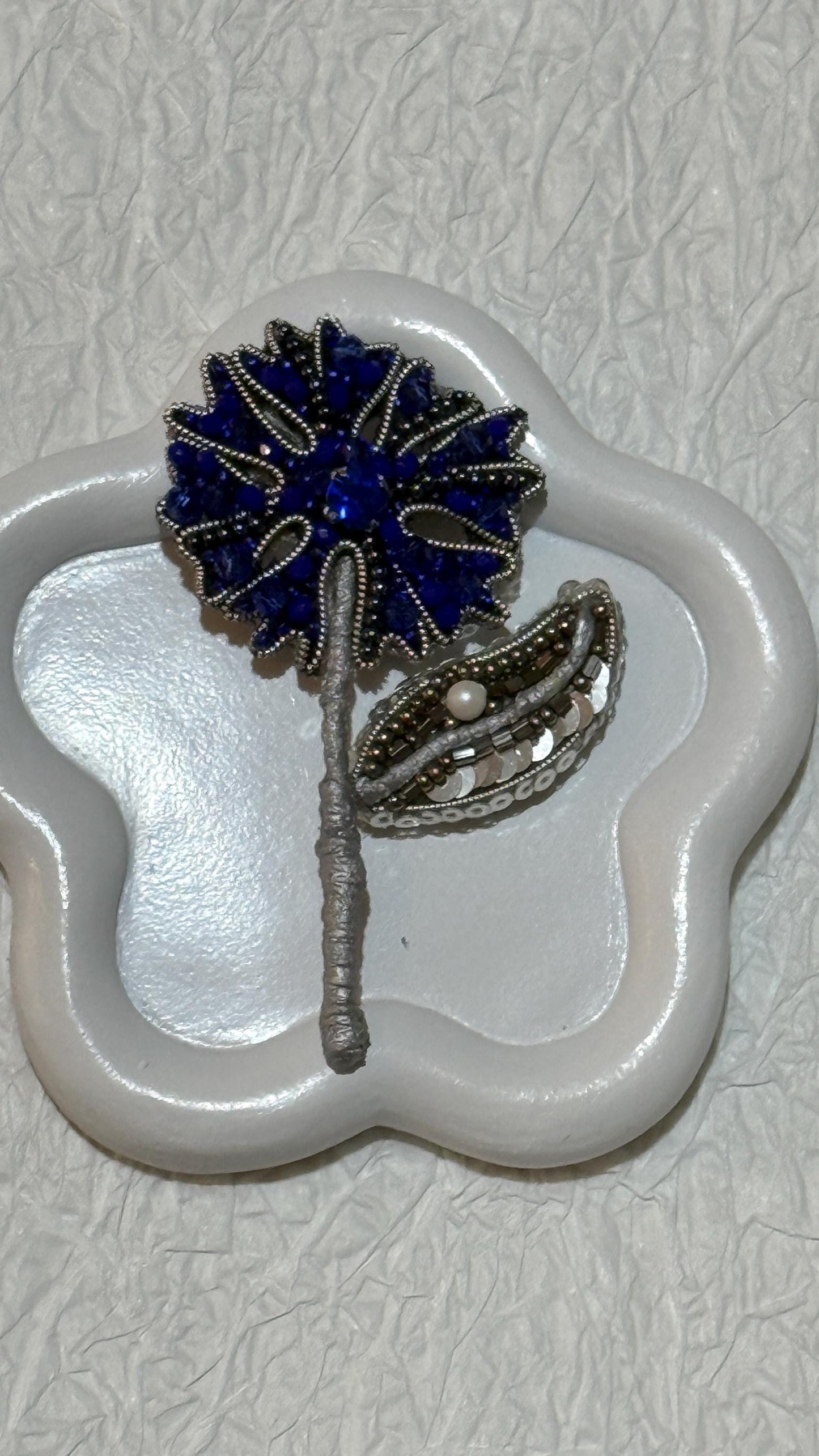 Handcrafted Blue Crystal Floral Brooch - Elegant Beaded Flower Pin