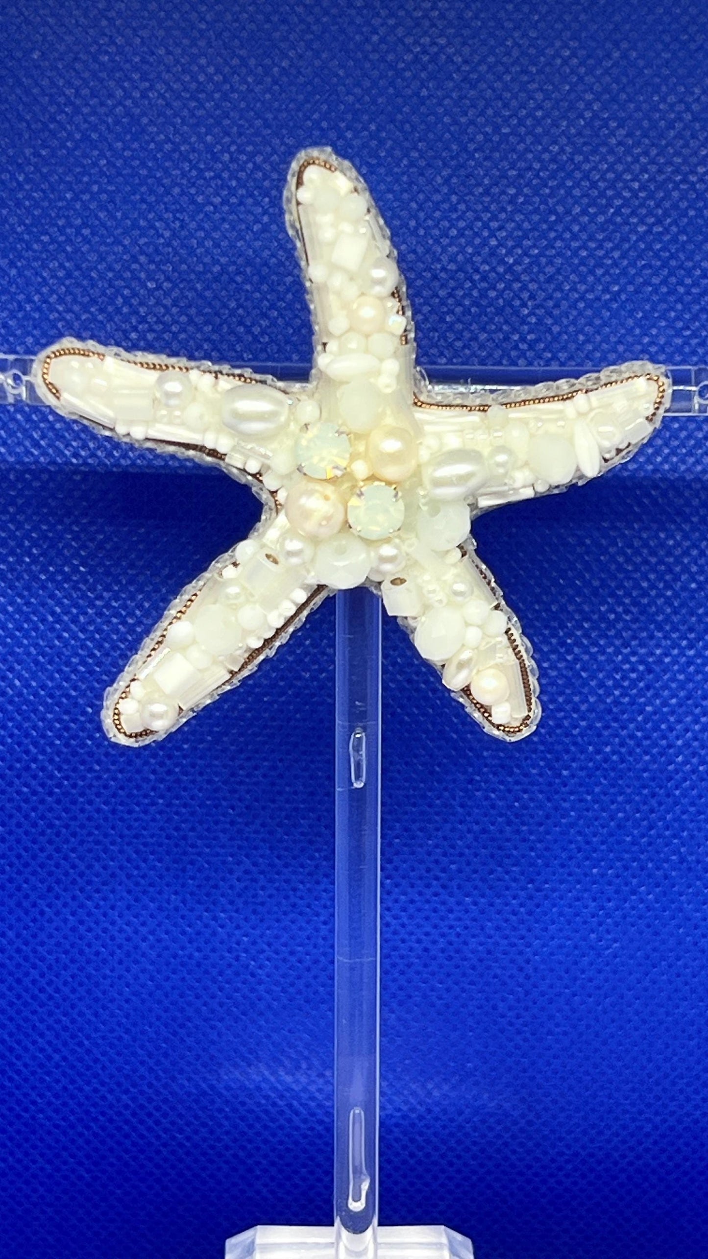 Handmade Beaded Starfish Brooch: Pearl & Crystal Coastal Pin