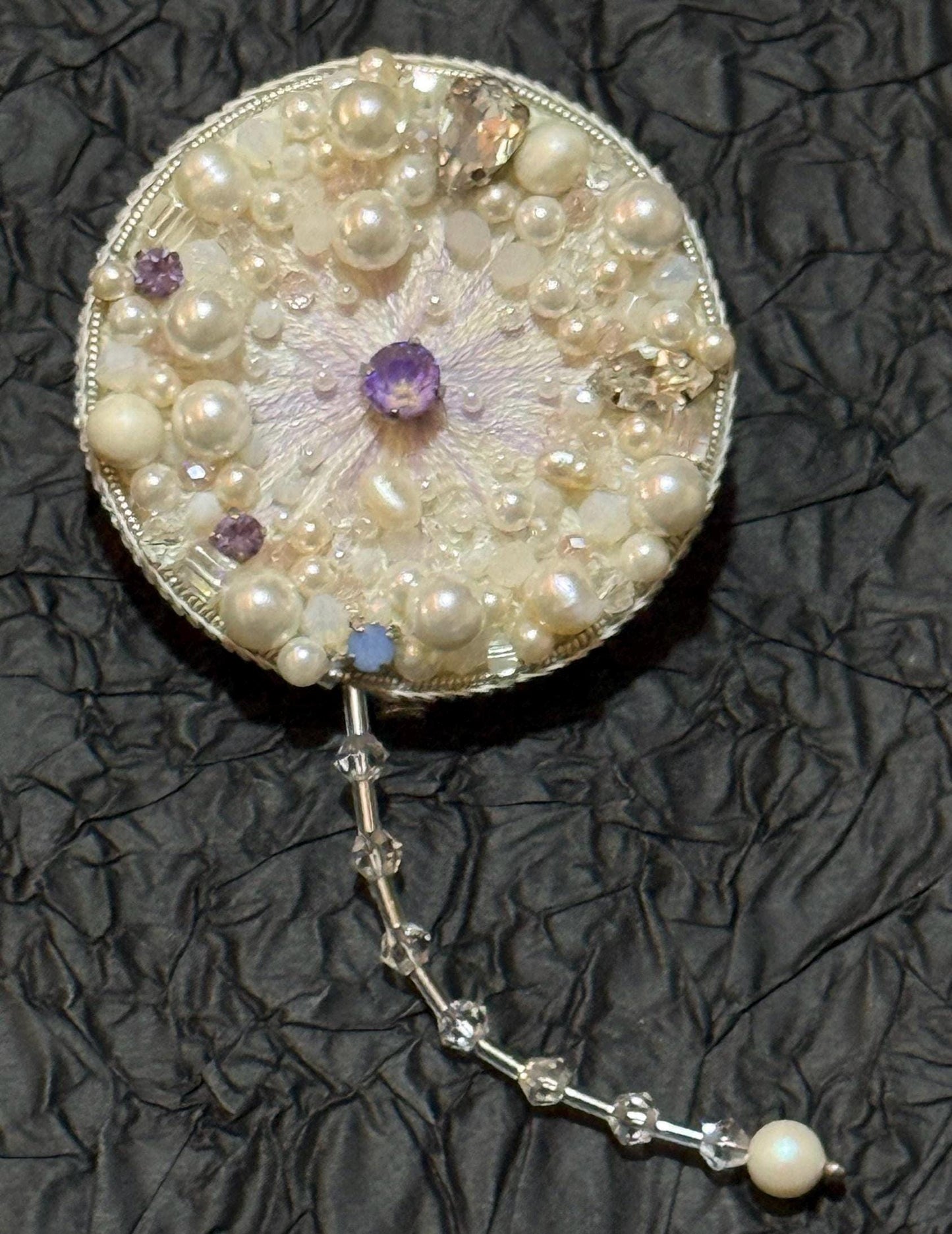 Handmade Pearl Dandelion Brooch: Beaded Crystal Flower Pin