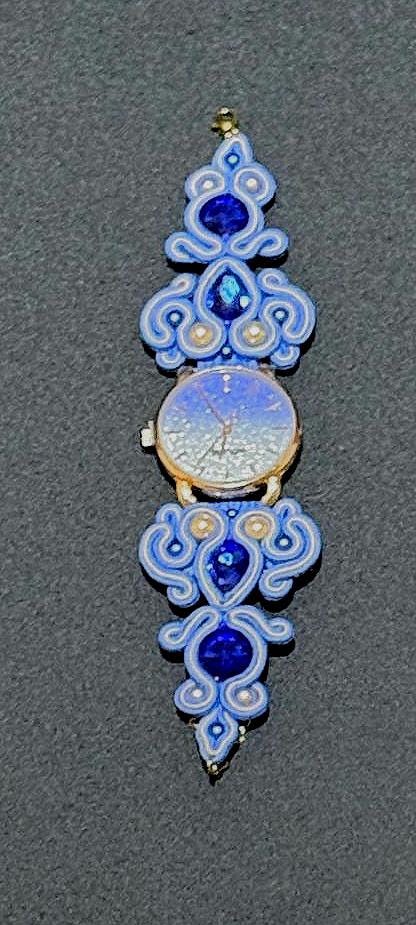 Handmade Soutache Watch: Blue Crystal Beaded Bracelet, Adjustable Strap