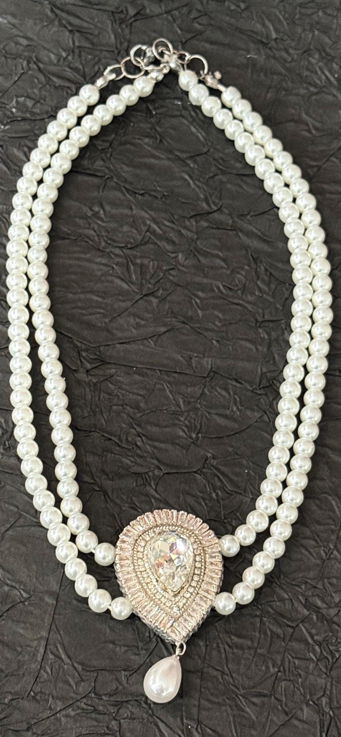 Handmade Pearl Crystal Choker: Bridal Statement Necklace