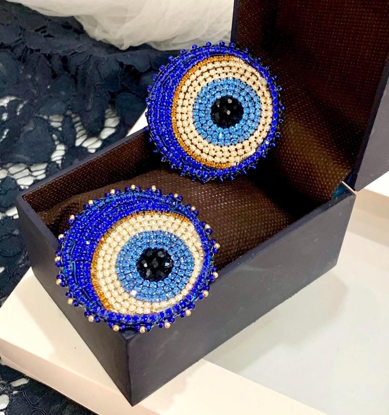 Handmade Evil Eye Hair Band | Beaded Elastic Hair Accessory