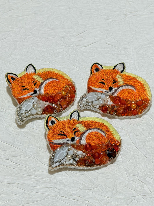 Handmade  Fox Brooch | Beaded & Embroidered Animal Pin