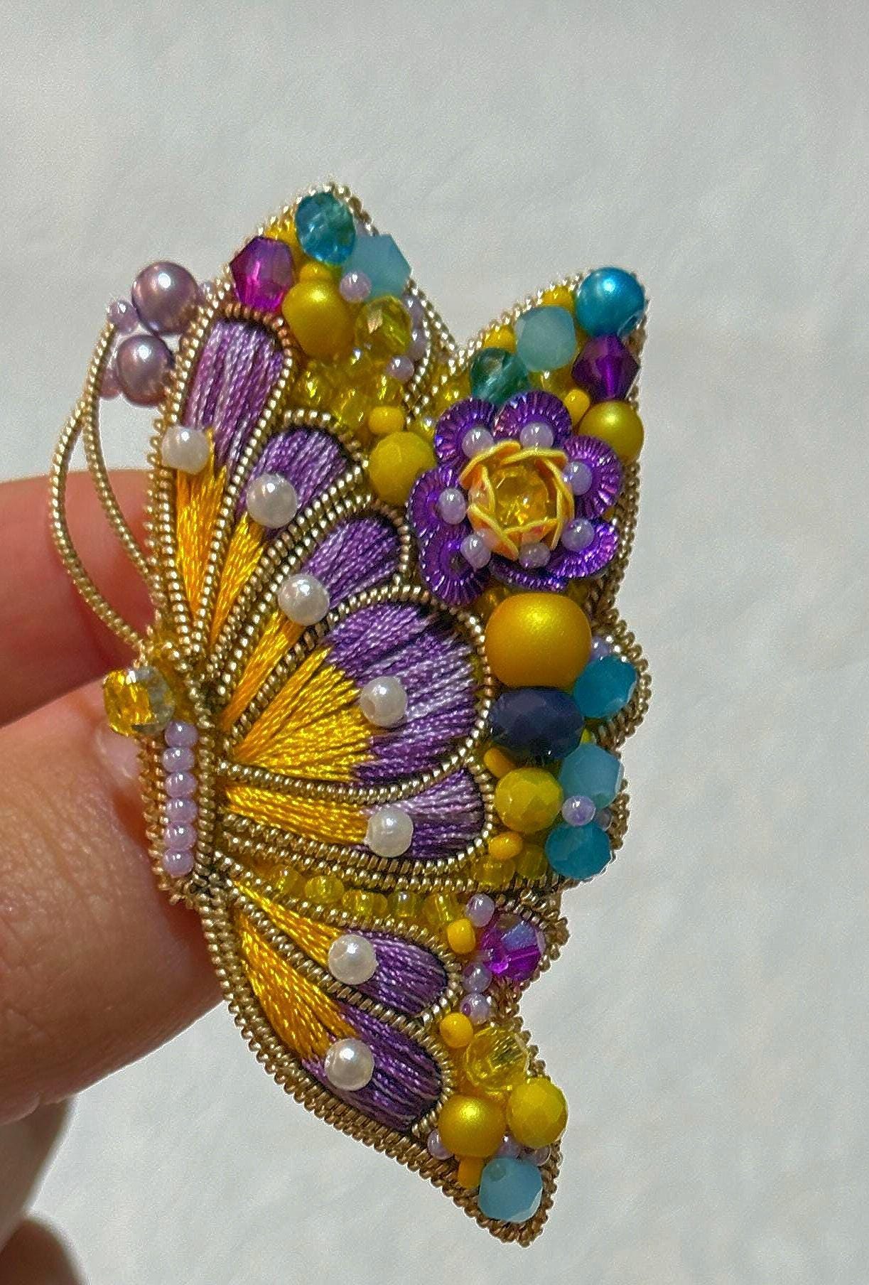Handmade Beaded Butterfly Brooch: Embroidered Insect Pin