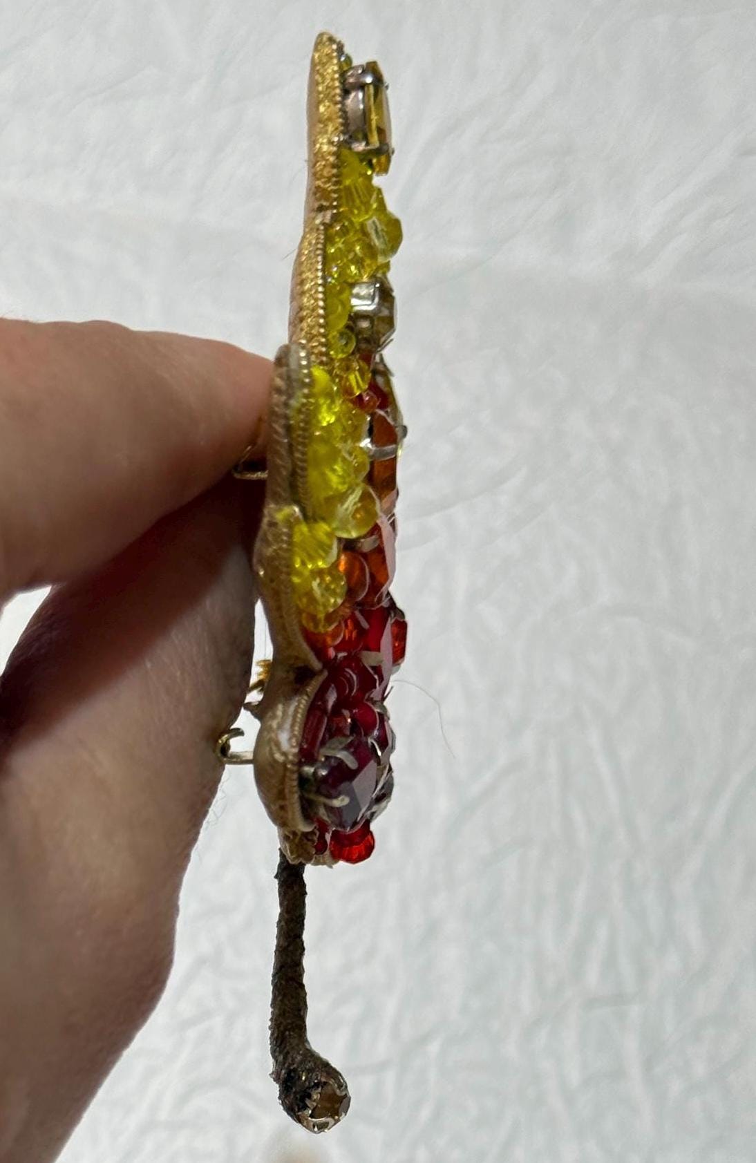 Handmade Beaded Autumn Leaf Brooch: Red, Orange, Yellow Fall Jewelry
