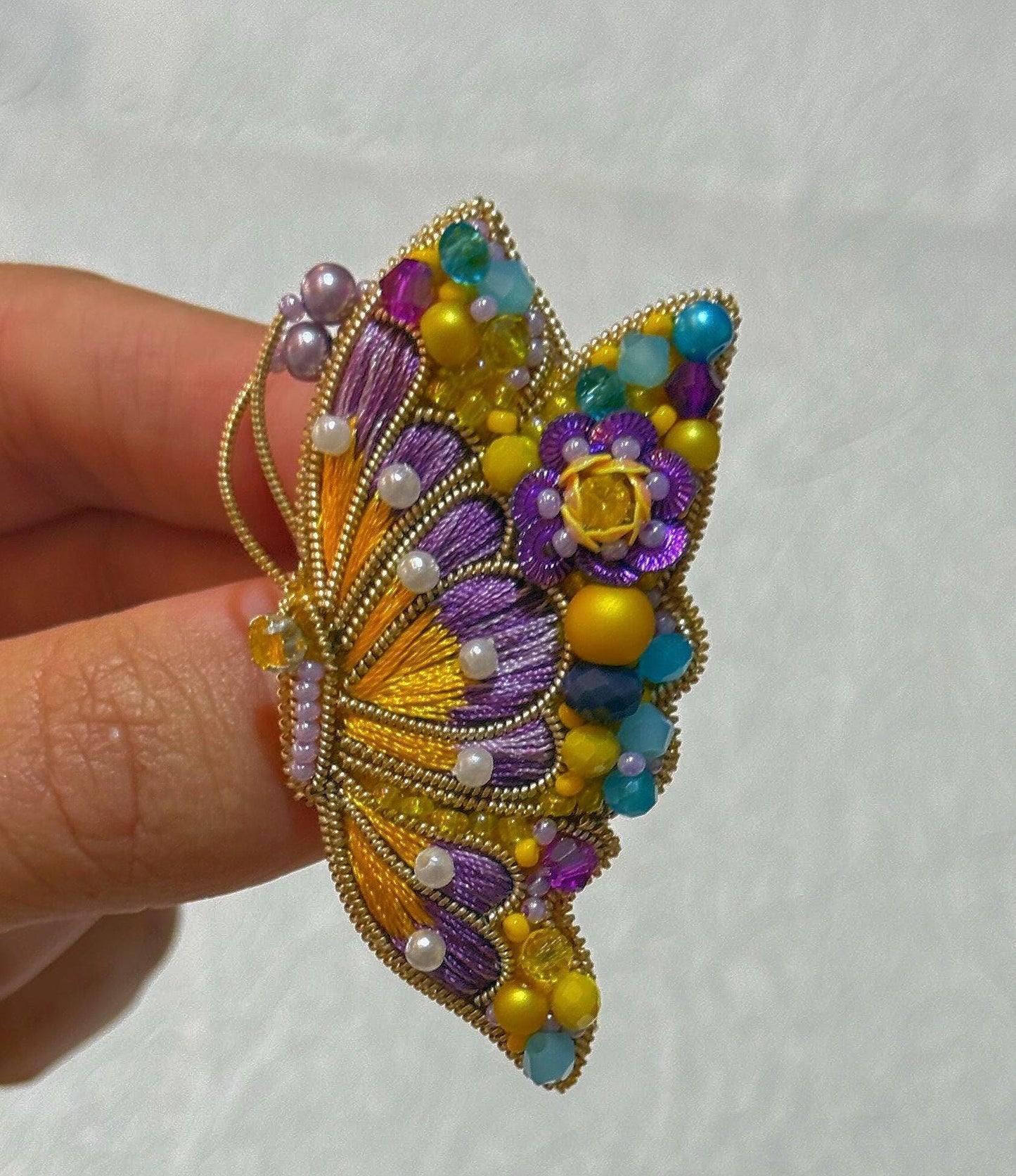 Handmade Beaded Butterfly Brooch: Embroidered Insect Pin