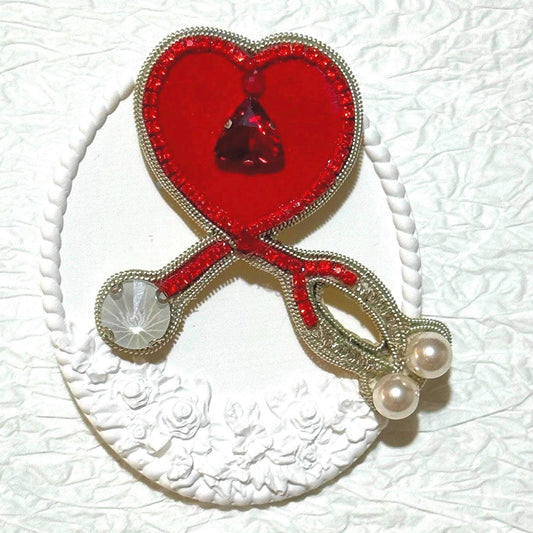 Handmade Beaded Stethoscope Brooch: Red Heart Medical Pin