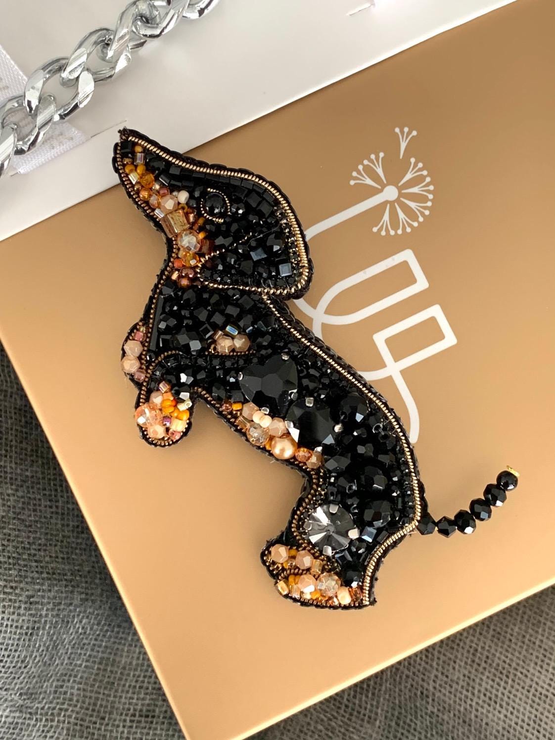 Handmade Beaded Dachshund Brooch: Embroidered Dog Pin, Pet Lover Gift