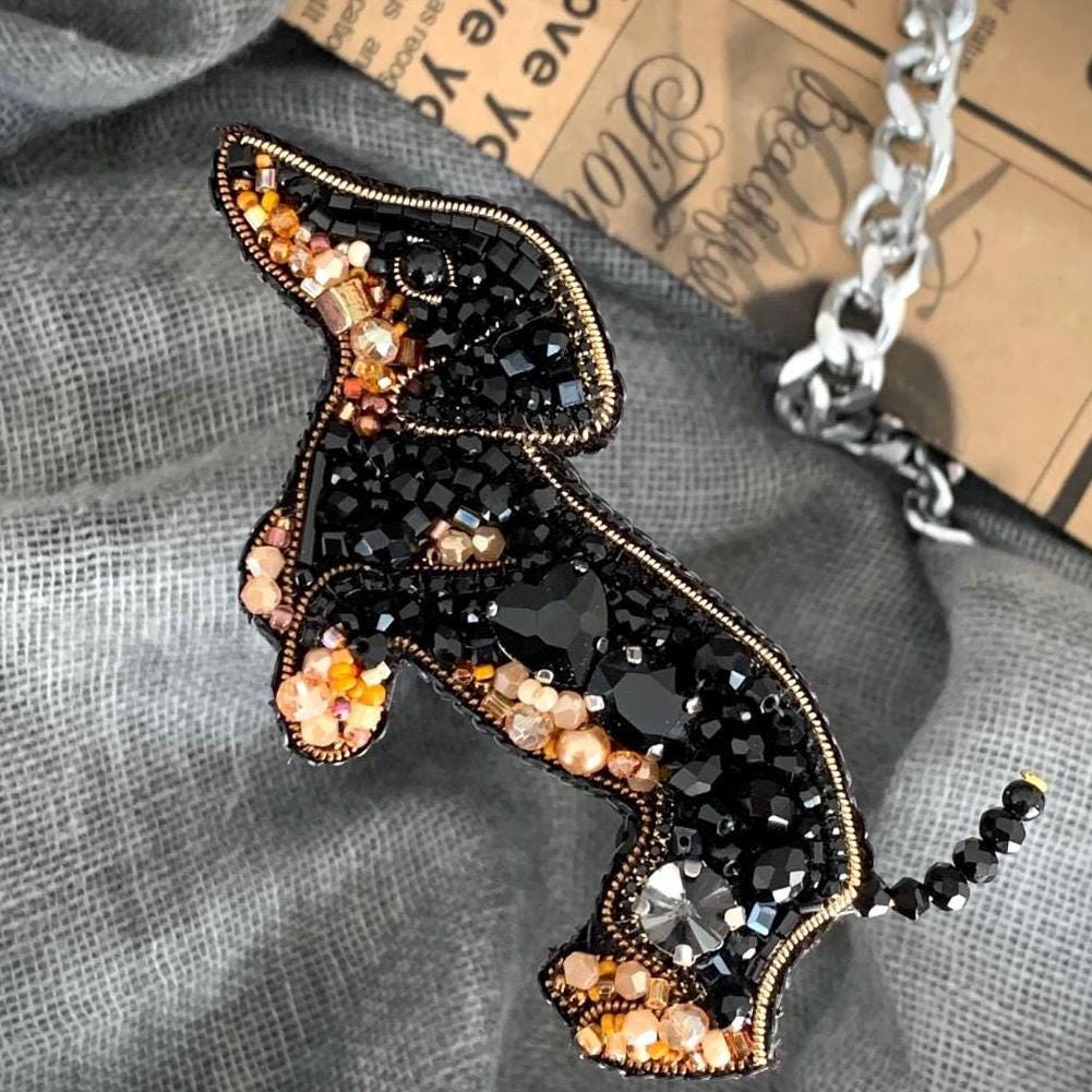 Handmade Beaded Dachshund Brooch: Embroidered Dog Pin, Pet Lover Gift