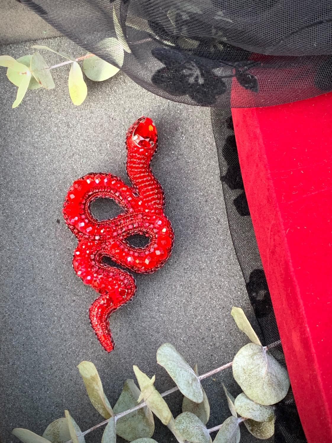 Handmade Beaded Snake Brooch: Gothic Serpent Pin, Year of the Snake