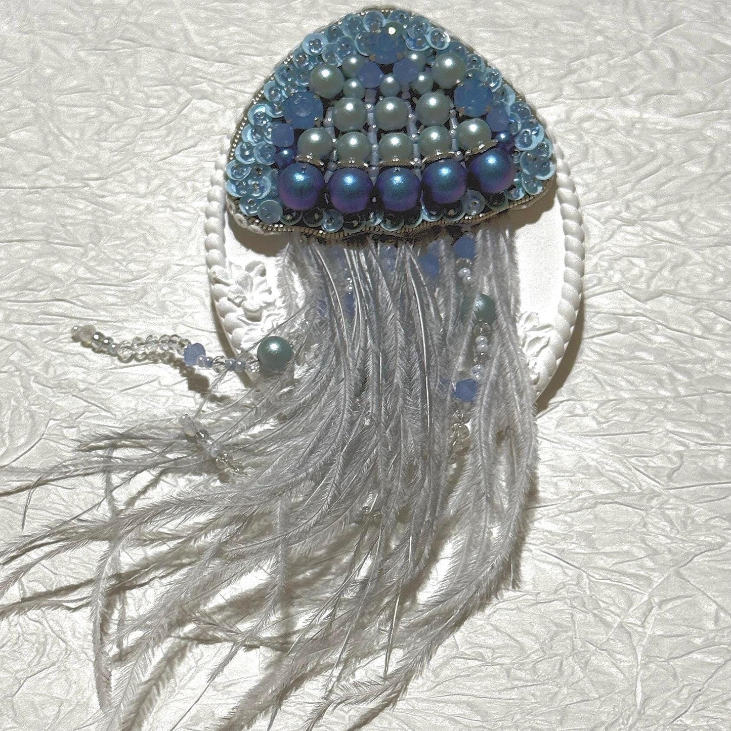 Handmade Beaded Jellyfish Brooch: Ocean-Inspired Nautical Pin