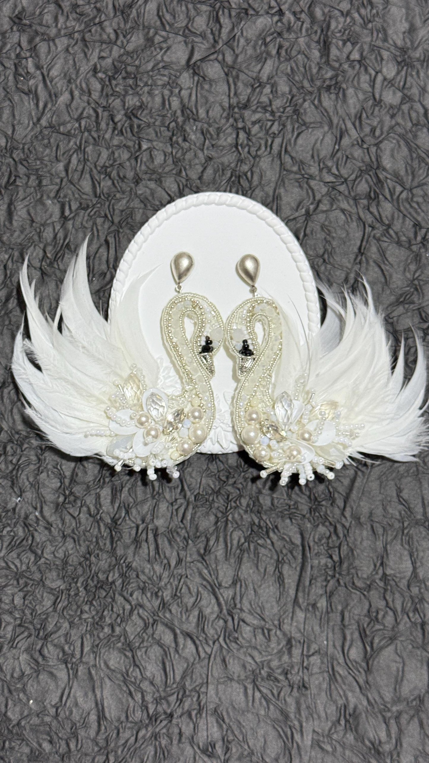 Handmade Swan Dangle Earrings: Pearl Feather Bridal Jewelry