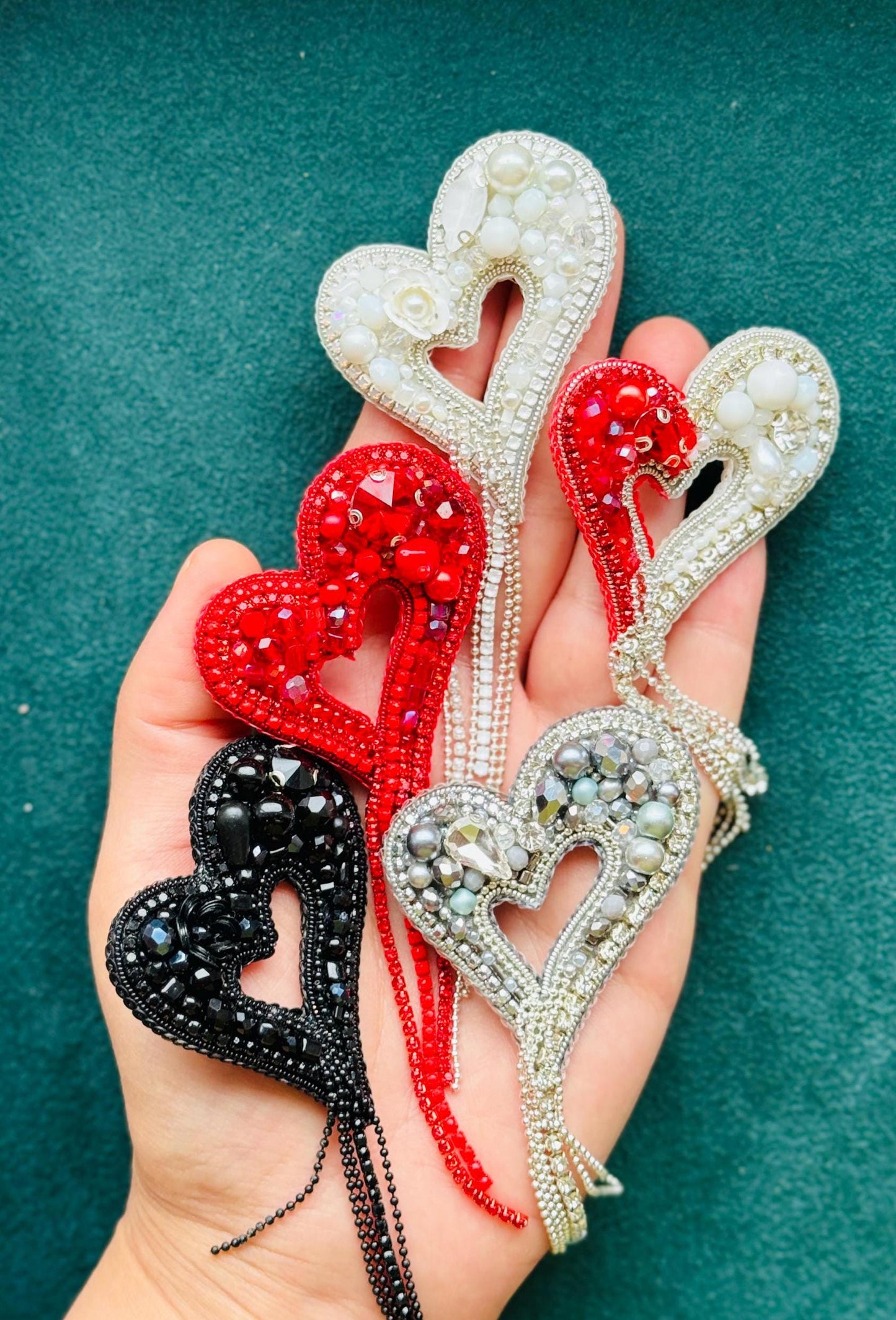 Handmade Beaded Heart Brooch: Romantic Valentine's Day Pin