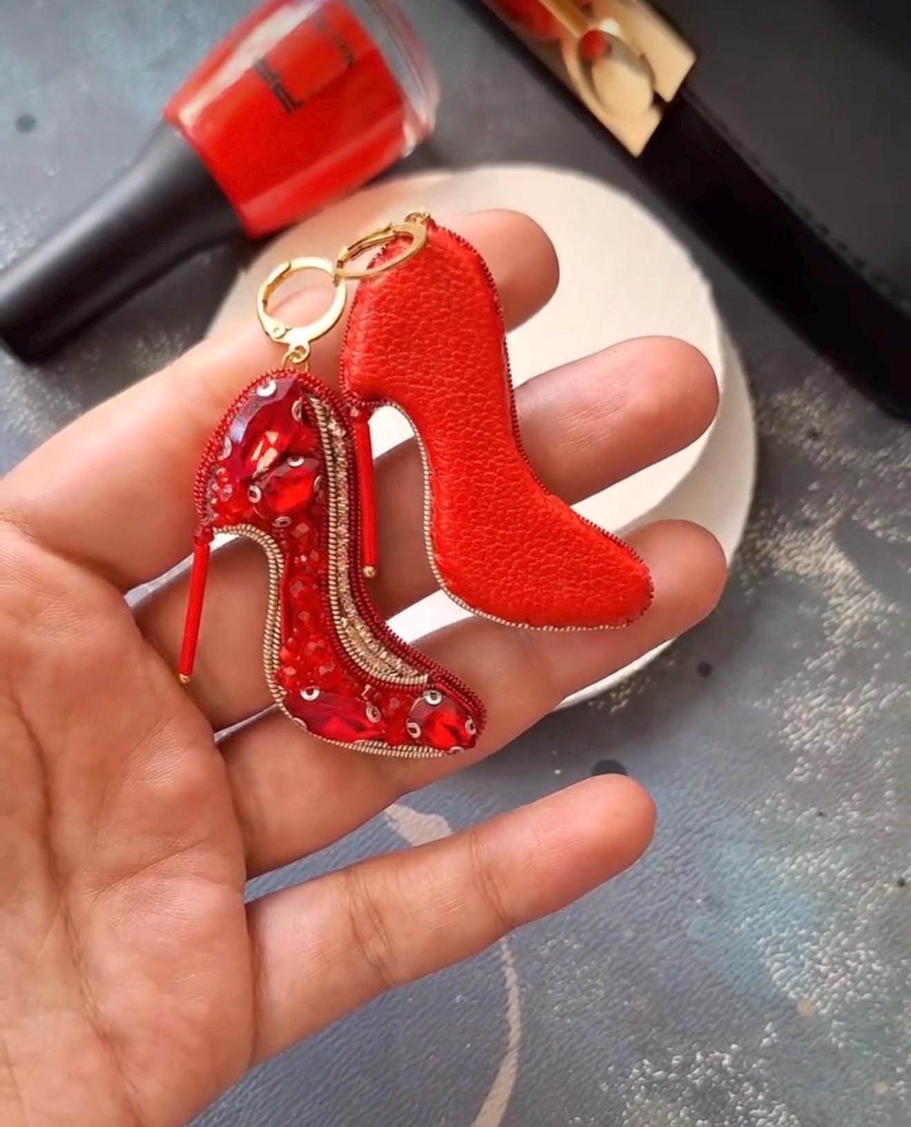 Handmade Red Stiletto Earrings: Beaded High Heel Jewelry