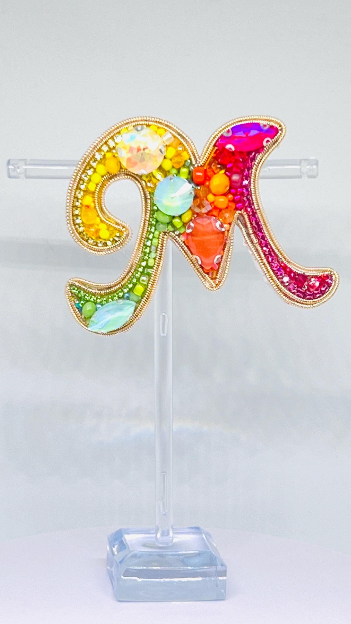Handmade Beaded Initial Brooch - Colorful Crystal Letter Pin