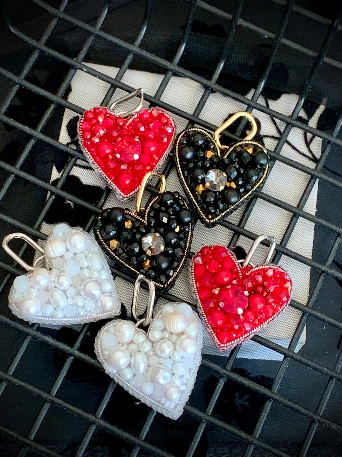 Handmade Beaded Heart Earrings: Pearl, Crystal & Gemstone Dangle Jewelry