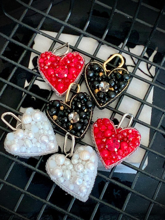 Handmade Beaded Heart Earrings: Pearl, Crystal & Gemstone Dangle Jewelry