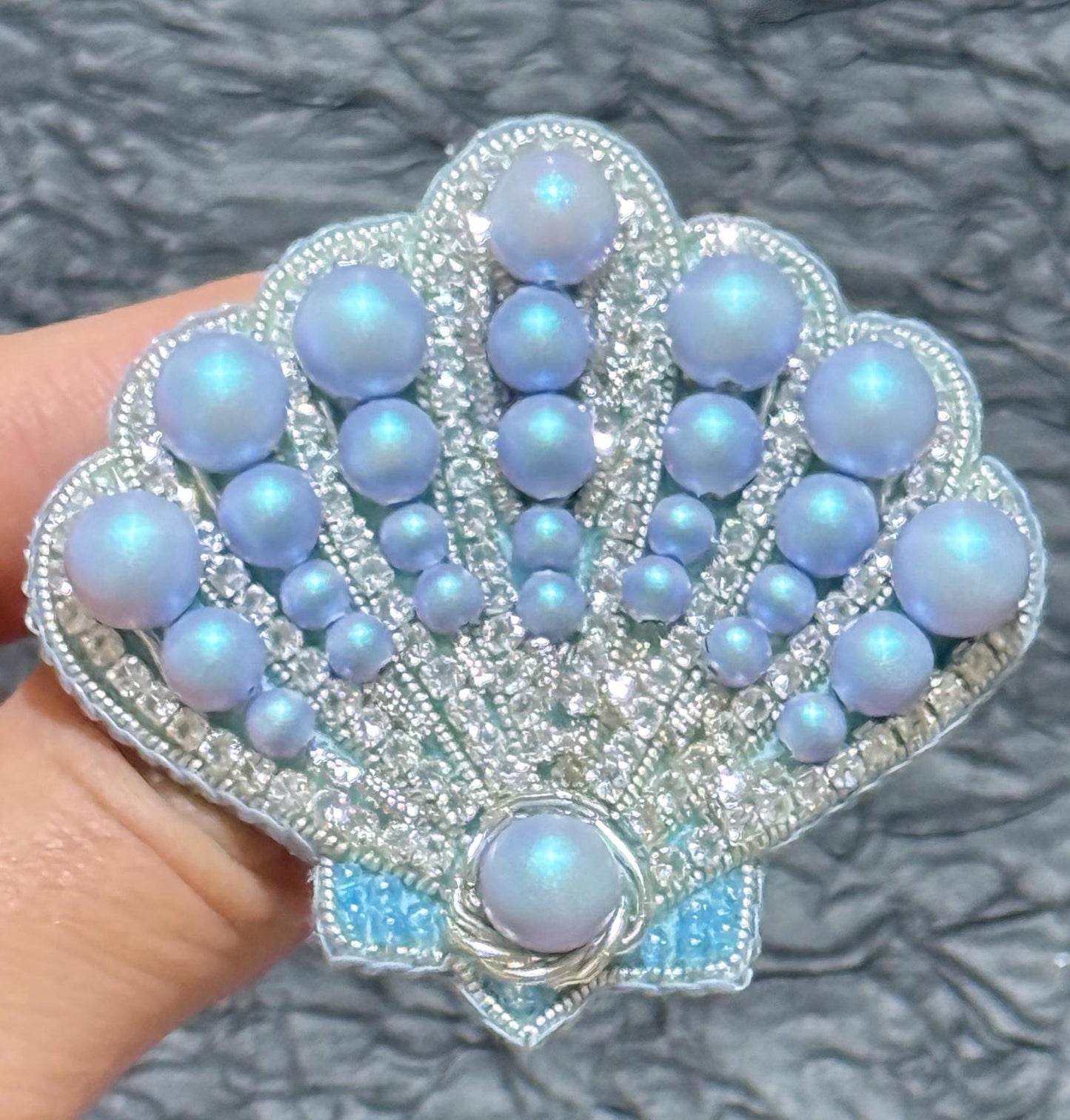 Handmade Beaded Shell Brooch: Blue Pearl Nautical Pin