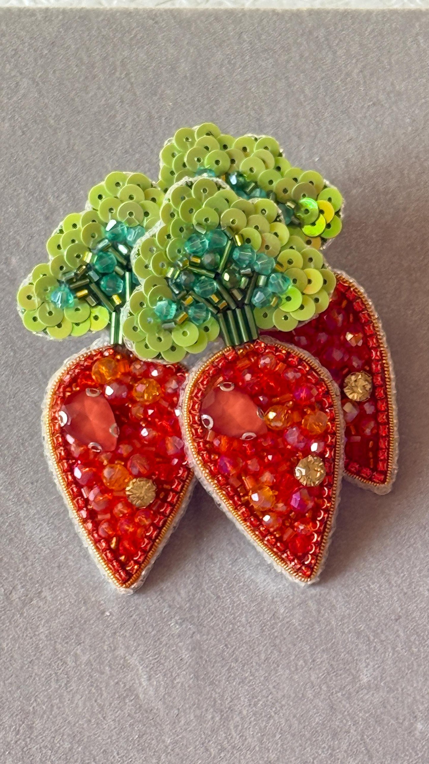 Handmade Beaded Carrot Brooch: Crystal Vegetable Pin