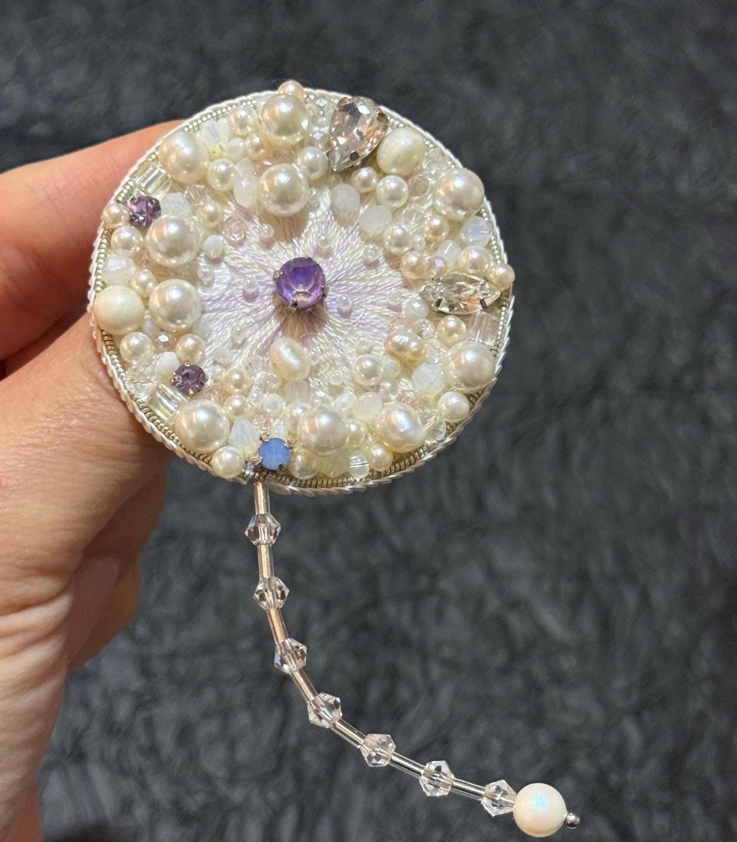 Handmade Pearl Dandelion Brooch: Beaded Crystal Flower Pin
