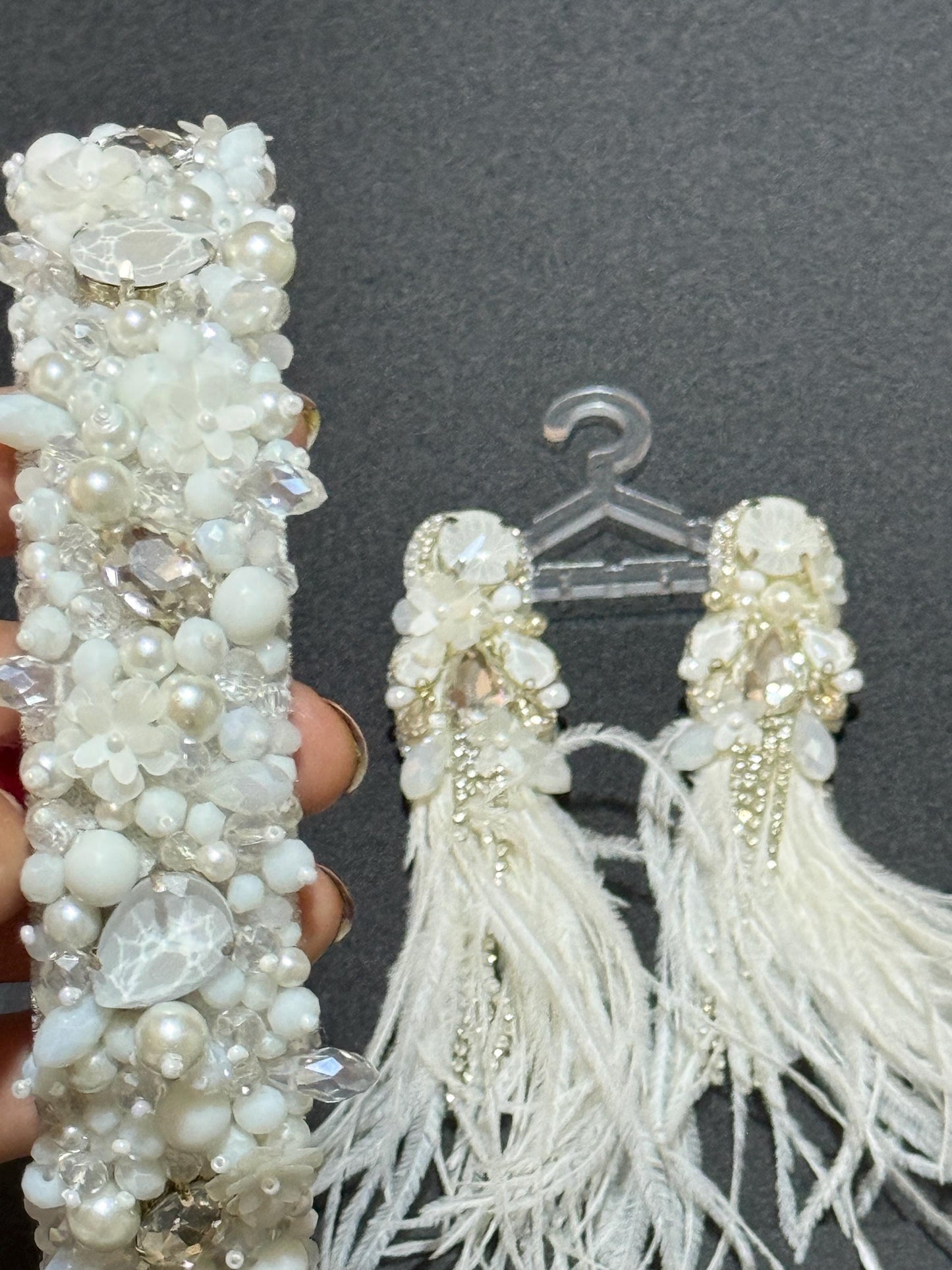 Handmade Bridal Headband and Earrings Set: Pearls, Crystals, Feathers