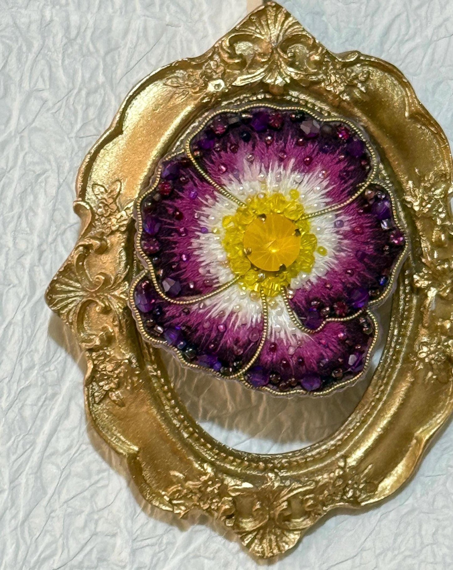 Handmade Beaded Pansy Brooch: Colorful Beadwork Flower Pin