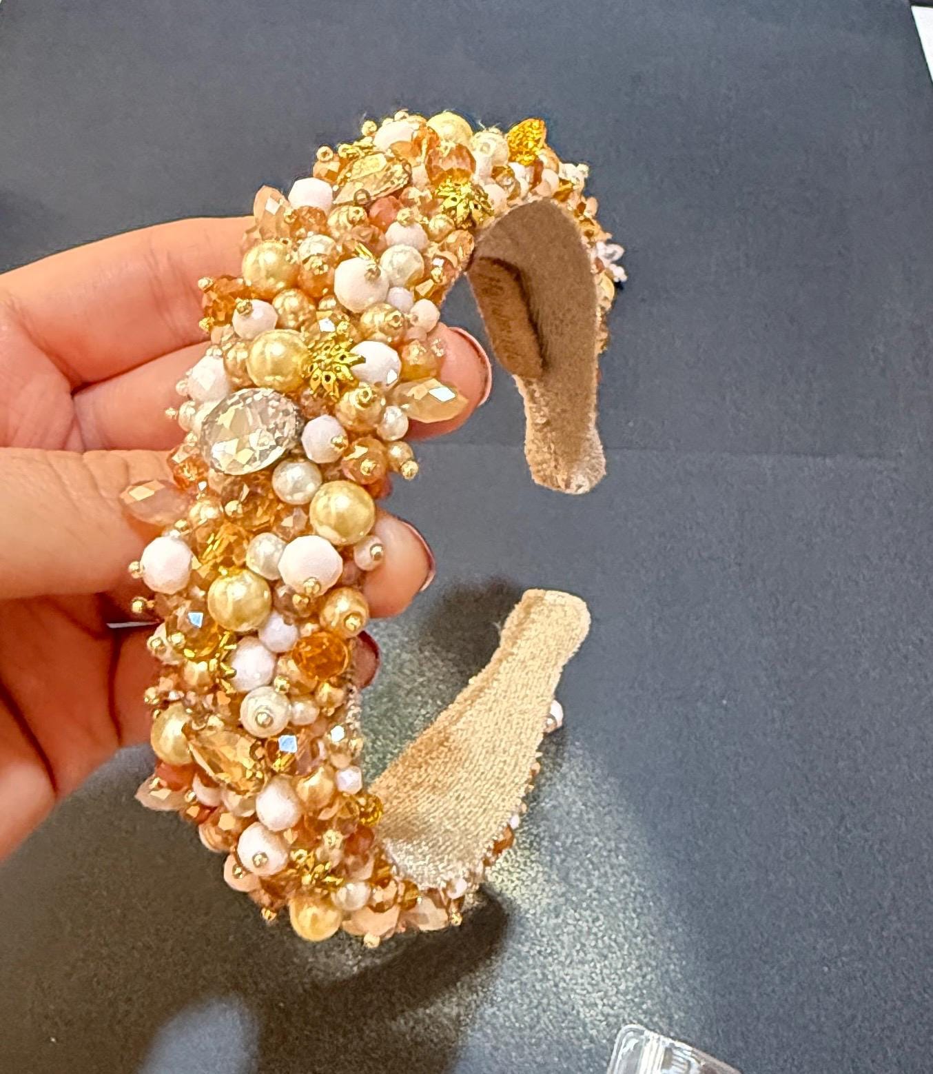 Handmade Pearl Bridal Headband and Earrings Set: Crystal Bead Wedding Jewelry