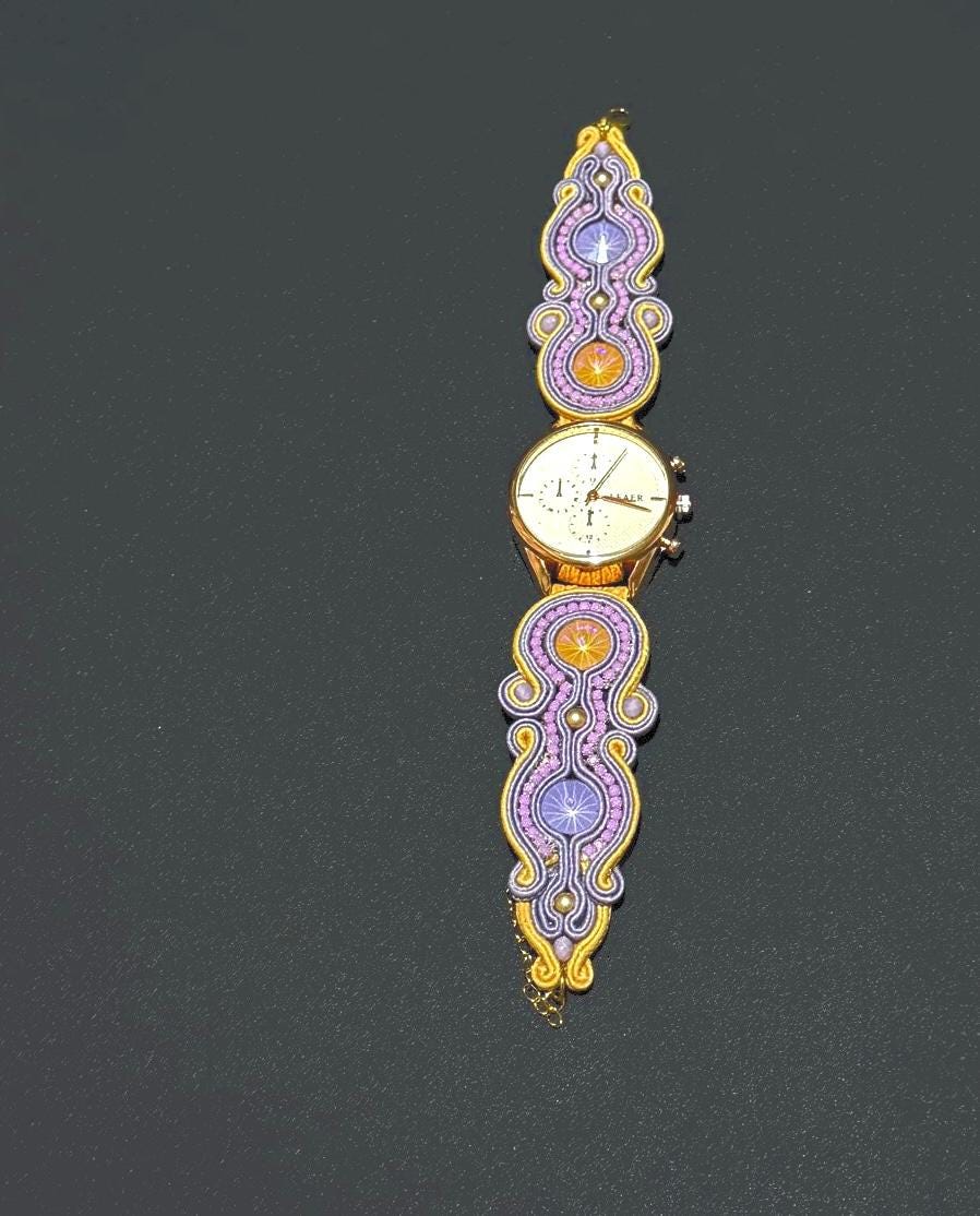 Handmade Soutache Watch: Beaded Crystal Embroidered Wristwatch