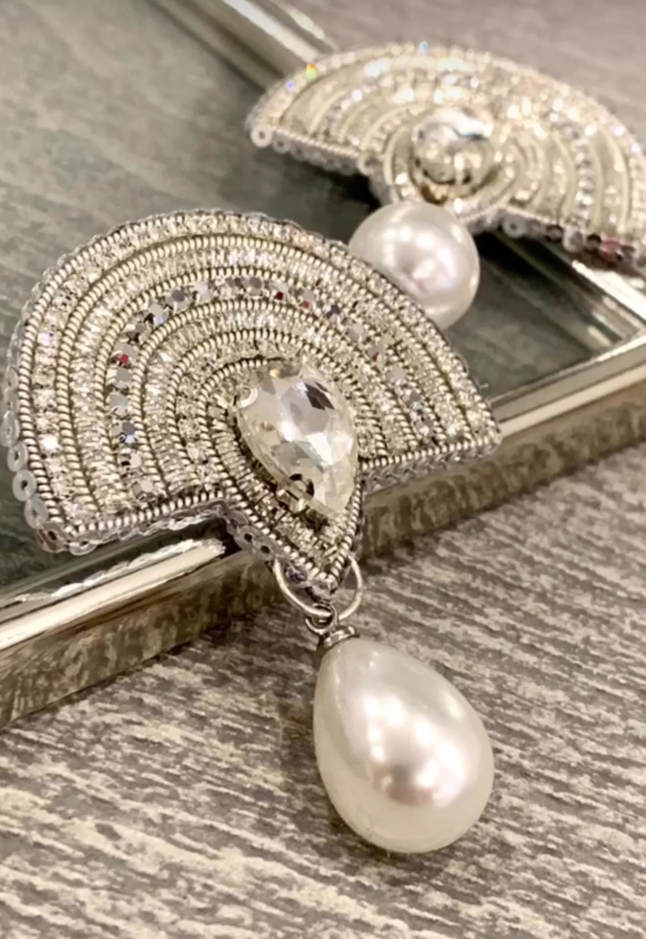 Handmade Pearl Fan Earrings: Crystal Bridal Drop Jewelry