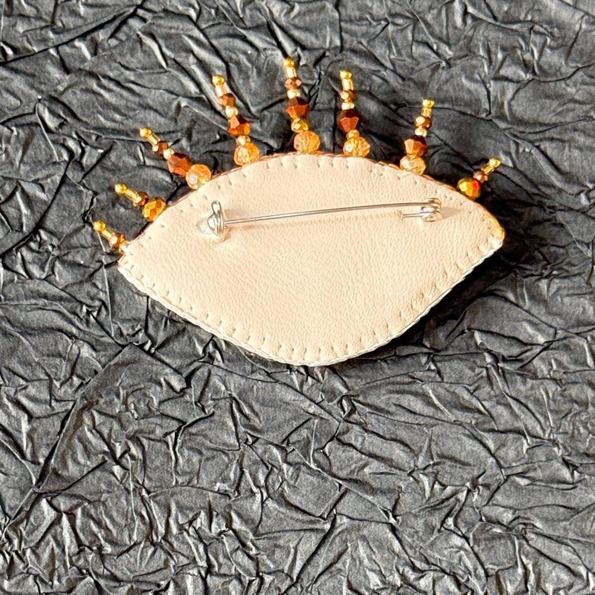 Handmade Beaded Evil Eye Brooch: Blue & Gold Amulet Pin