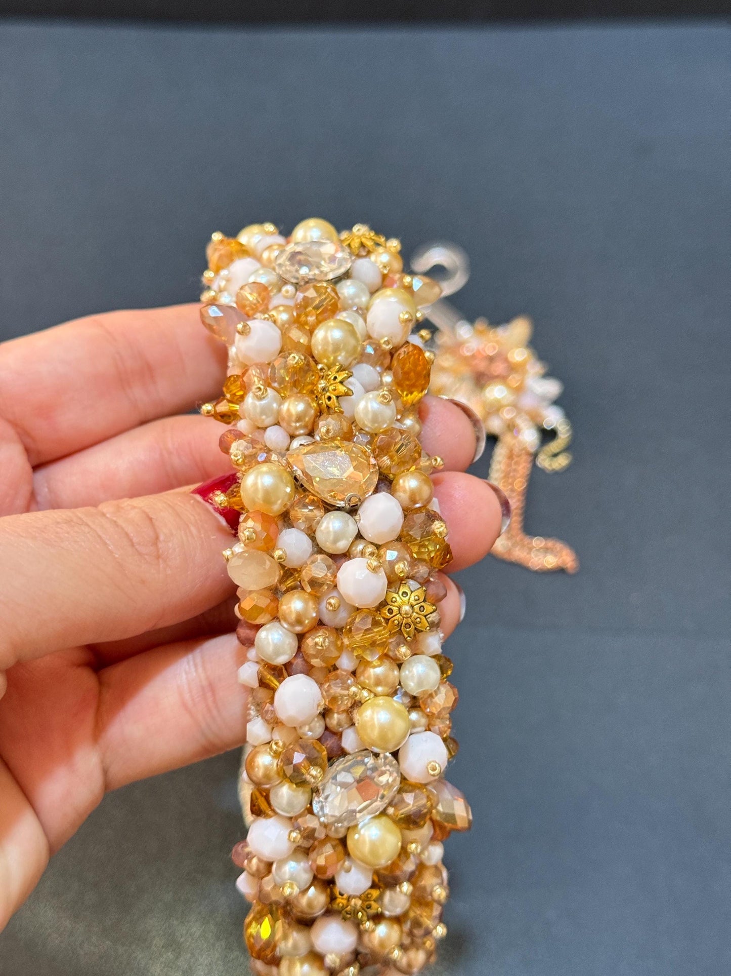 Handmade Pearl Bridal Headband and Earrings Set: Crystal Bead Wedding Jewelry