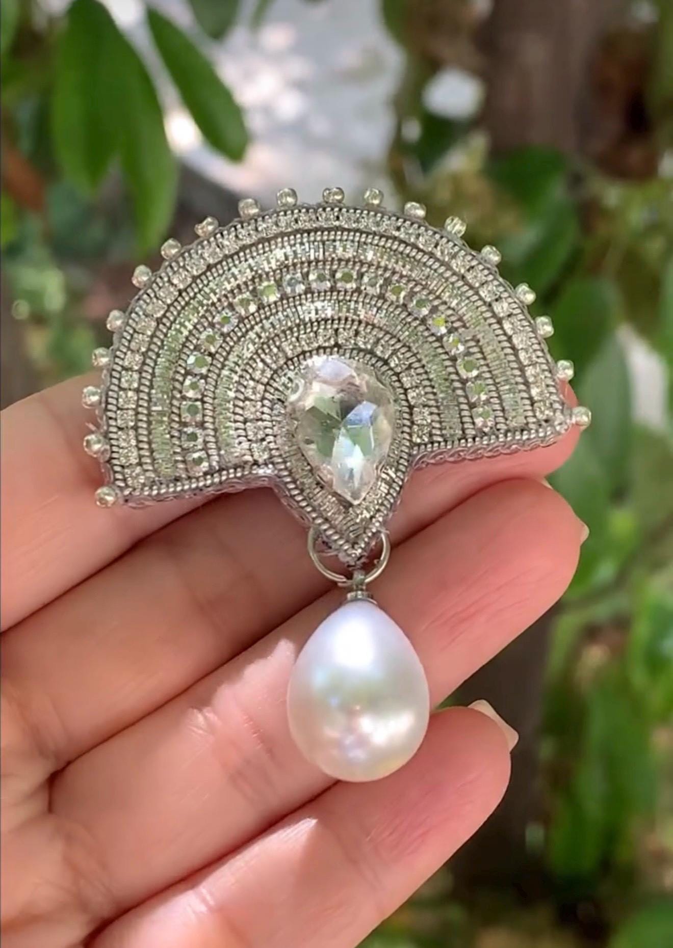 Handmade Pearl Fan Earrings: Crystal Bridal Drop Jewelry