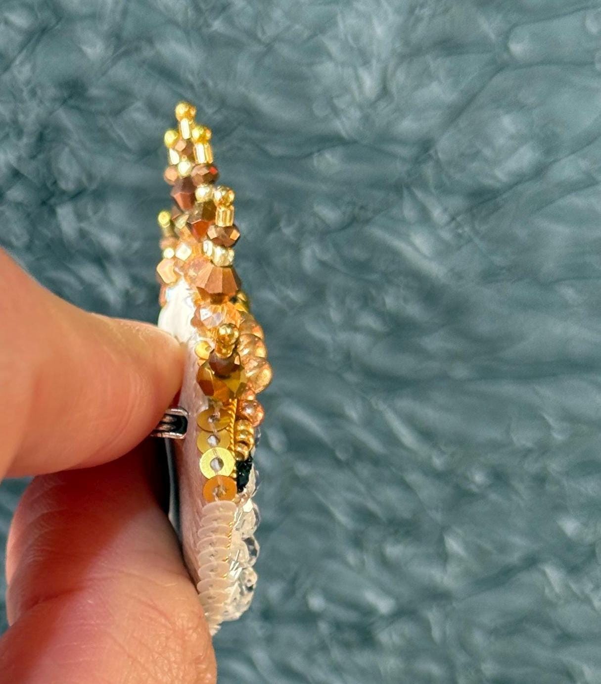 Handmade Beaded Evil Eye Brooch: Blue & Gold Amulet Pin