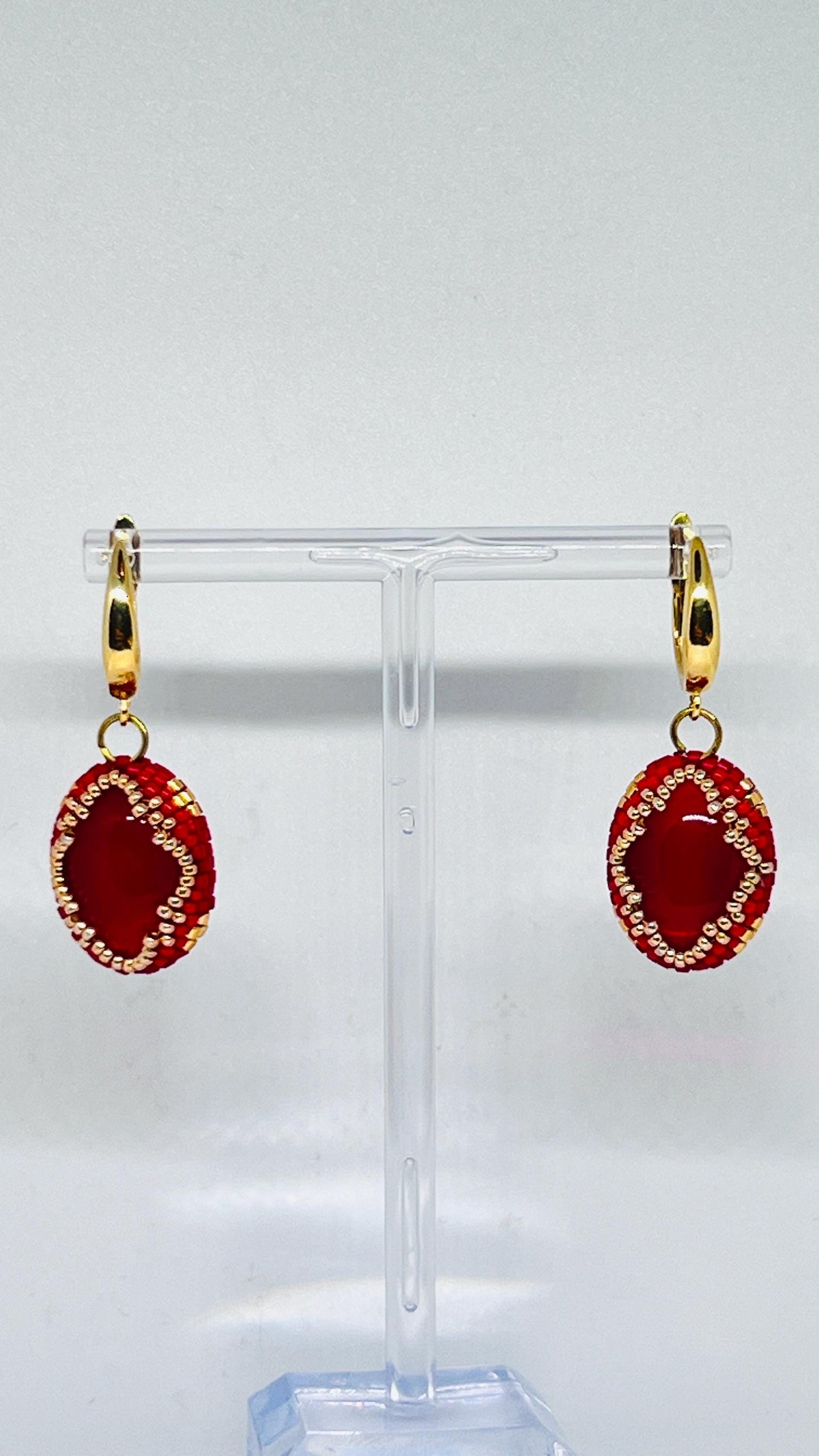 Elegant Red garnet Earrings with Gold Beaded Detail