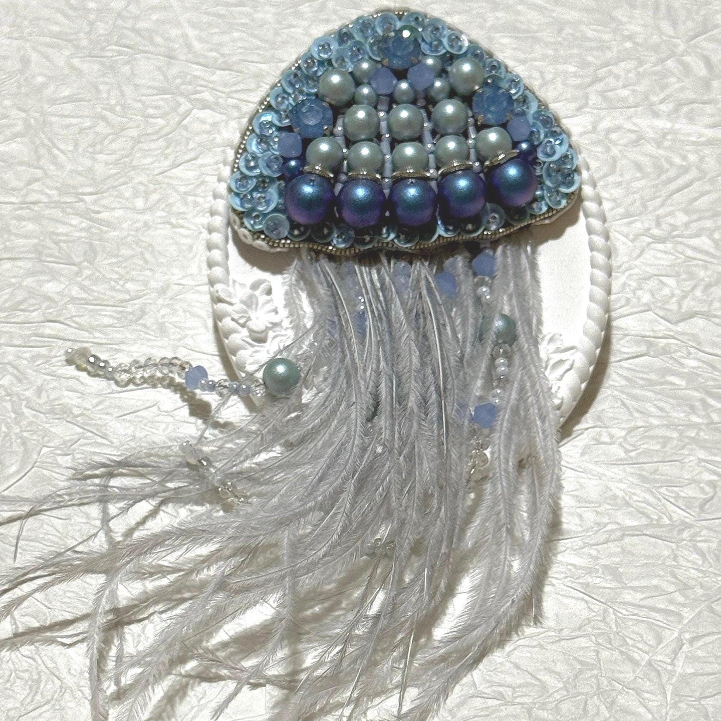 Handmade Beaded Jellyfish Brooch: Ocean-Inspired Nautical Pin