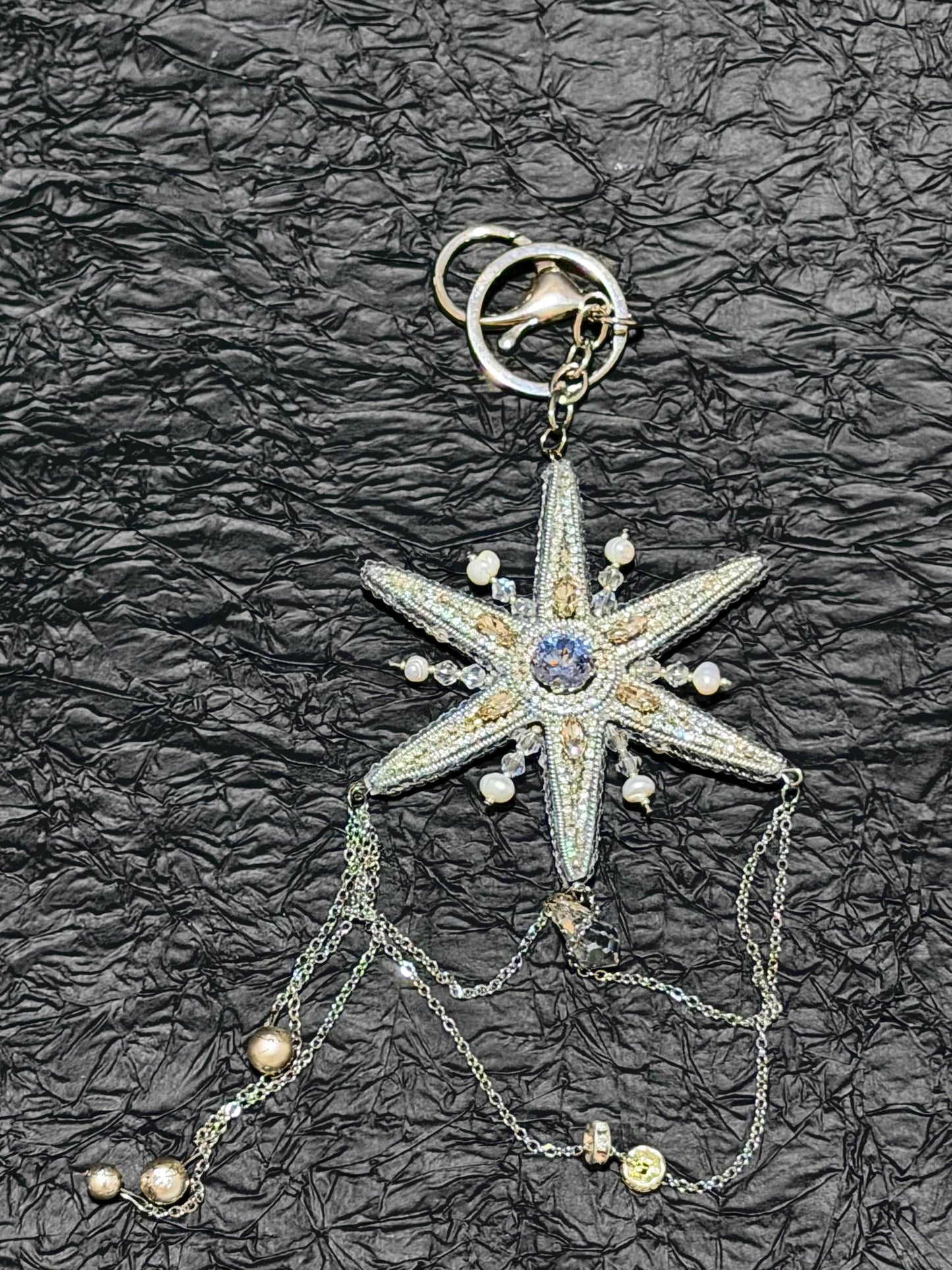 Handmade Crystal Star Bag Charm – Beaded Celestial Bag Jewelry
