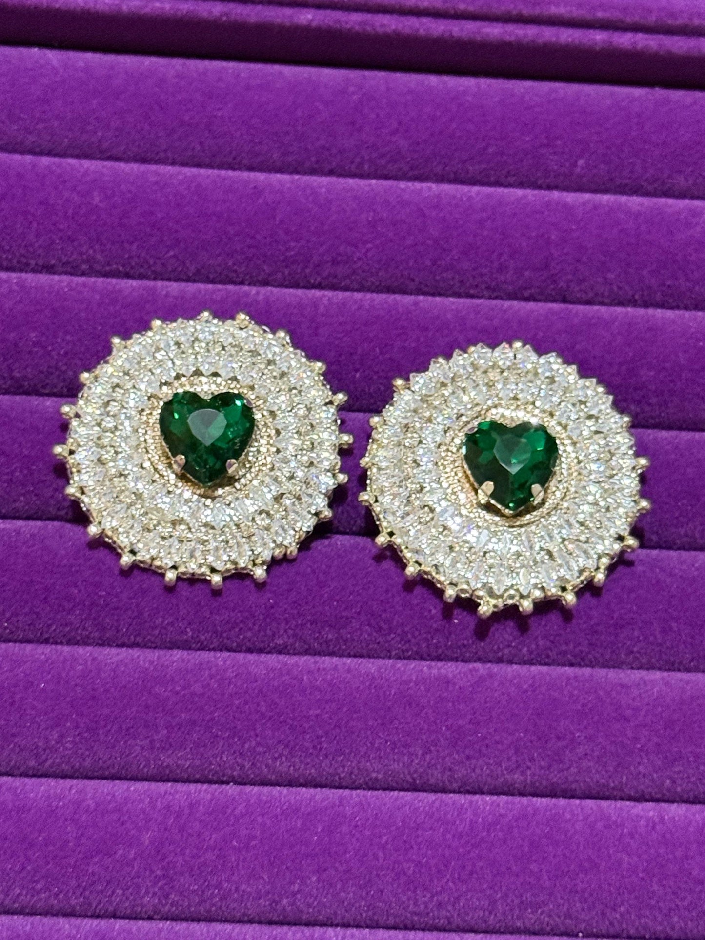 Emerald Green Heart Crystal Stud Earrings | Beaded Bridal Jewelry