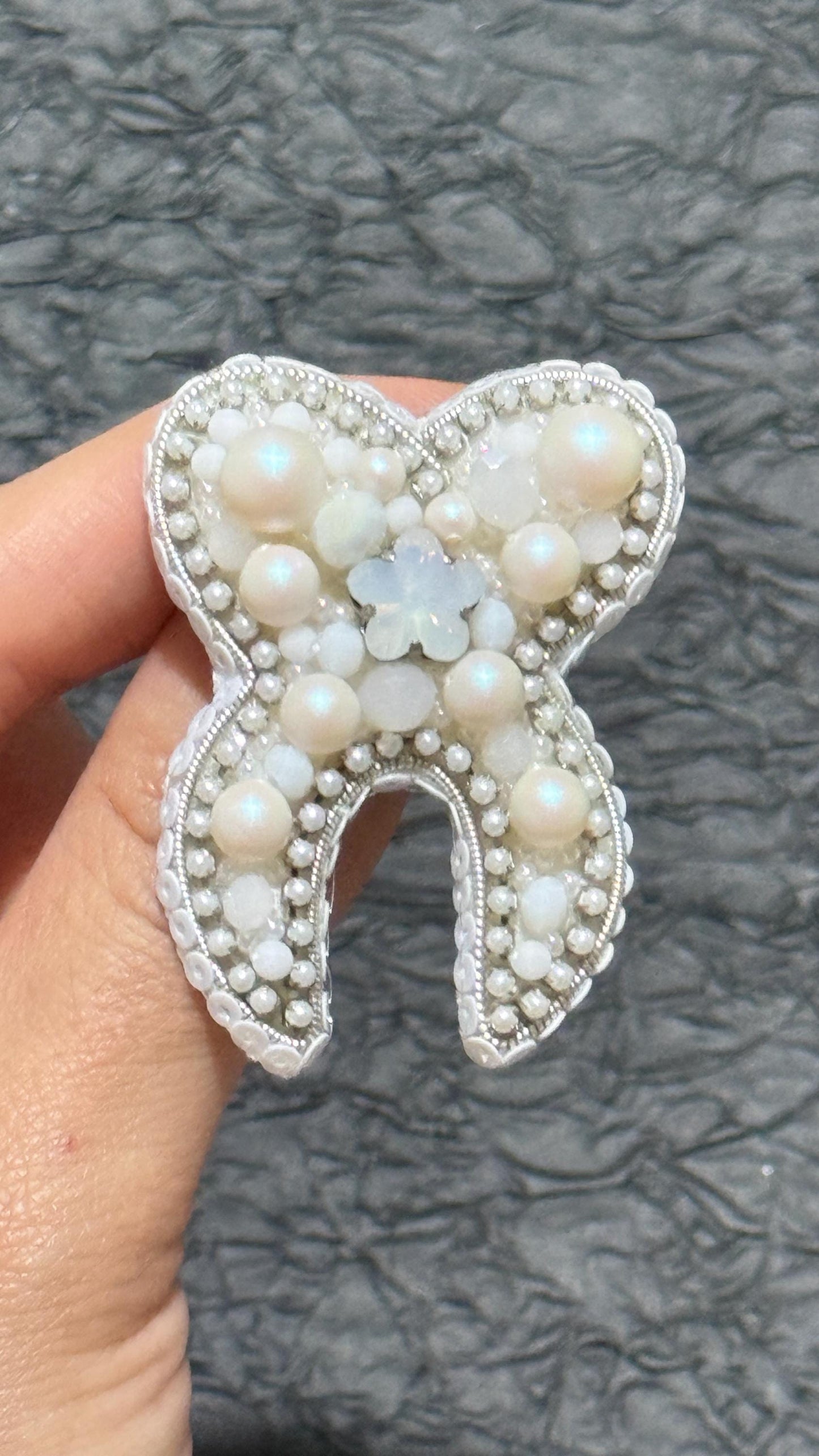 Handmade Beaded Tooth Brooch: Pearl Dentist Gift Pin