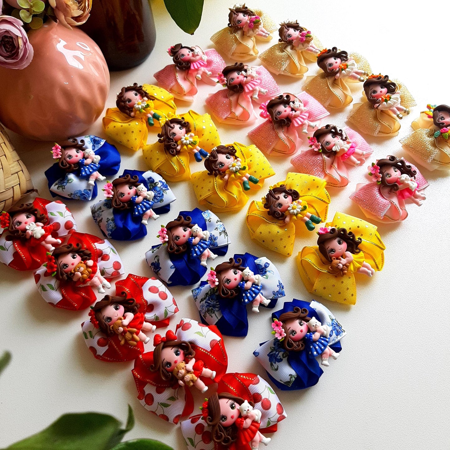 Handmade Hair Bow Clip: Polymer Clay Figurine, Girls Hair Accessory