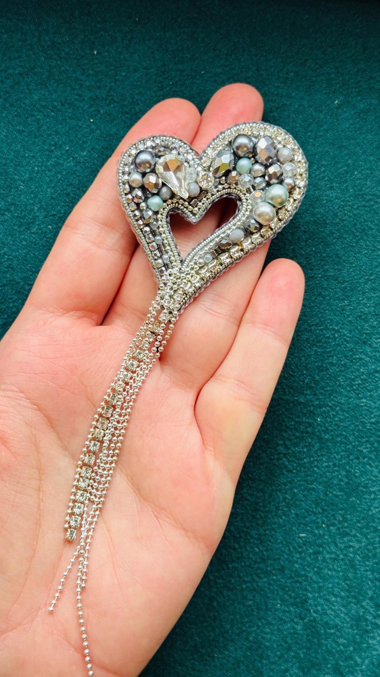Handmade Beaded Heart Brooch: Romantic Valentine's Day Pin