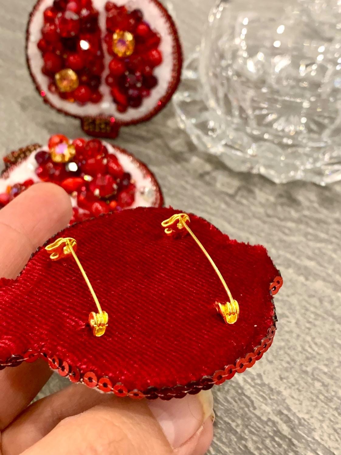Handmade Beaded Pomegranate Brooch: Yalda night brooch