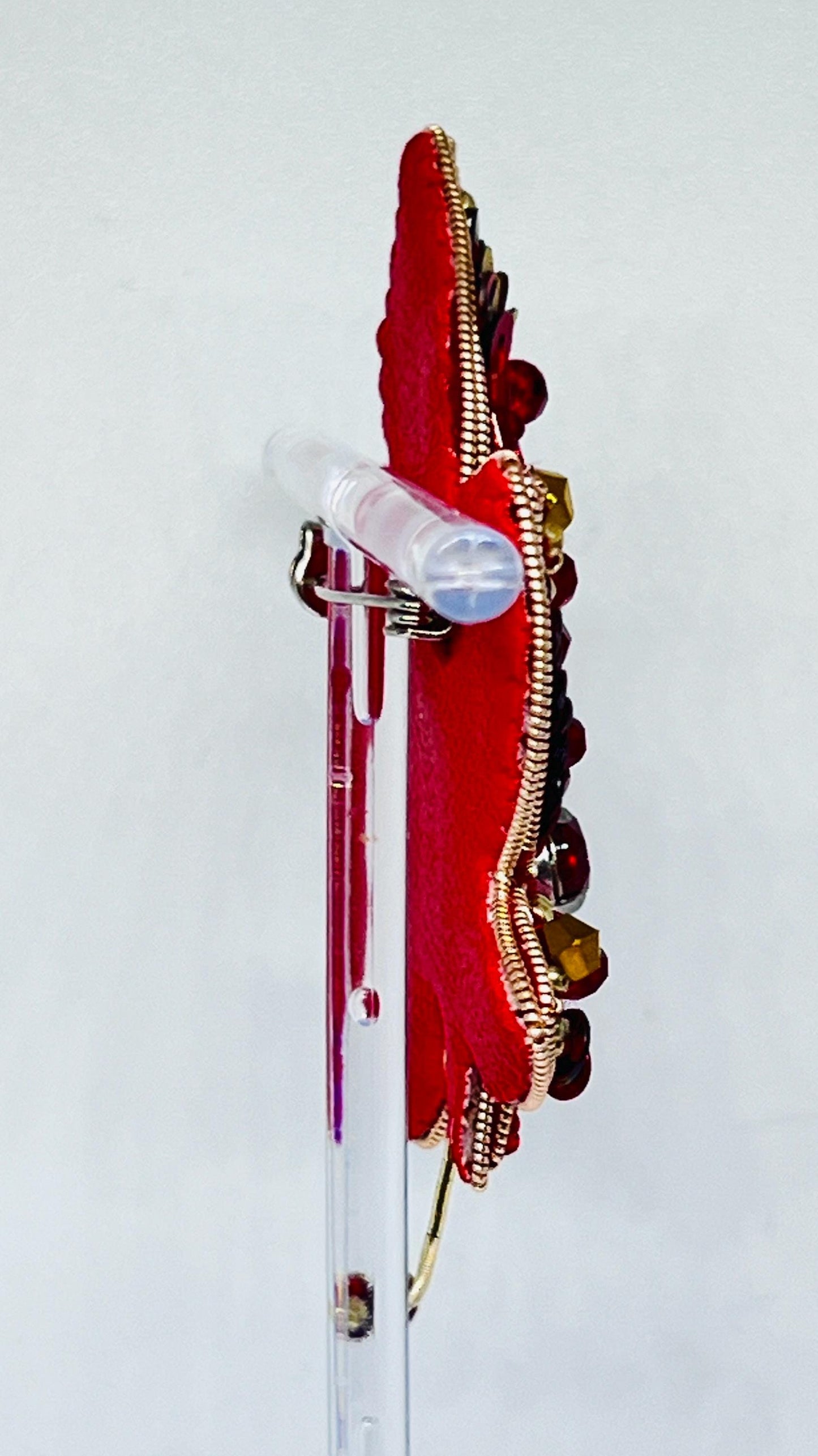 Handmade Beaded Maple Leaf Brooch: Red Crystal Autumn Pin