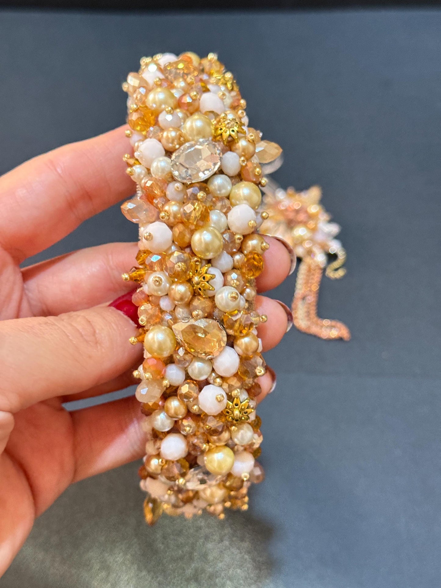 Handmade Pearl Bridal Headband and Earrings Set: Crystal Bead Wedding Jewelry
