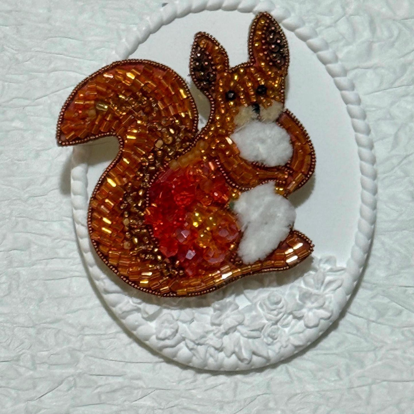 Handmade Beaded Squirrel Brooch: Autumn Woodland Animal Pin