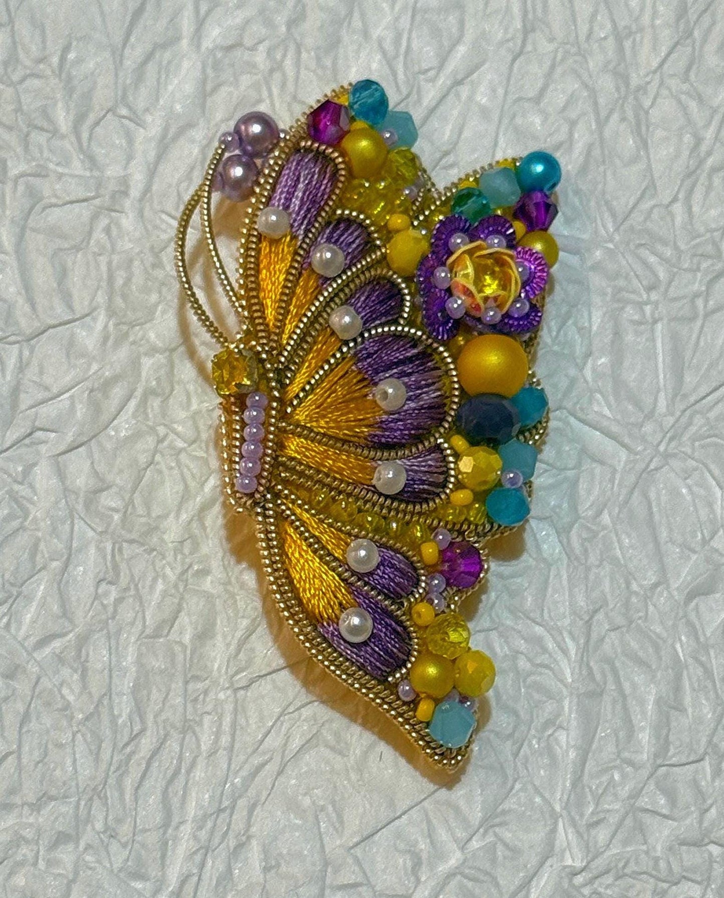 Handmade Beaded Butterfly Brooch: Embroidered Insect Pin
