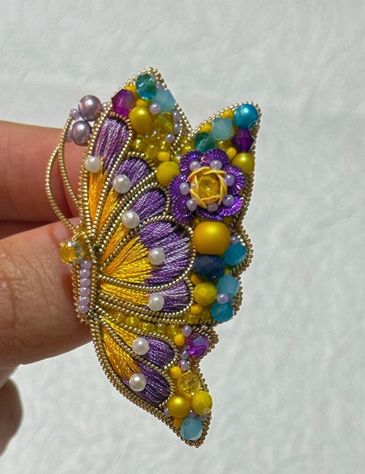 Handmade Beaded Butterfly Brooch: Embroidered Insect Pin